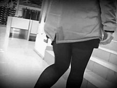 Hidden camera captures voyeuristic footage of a public store's foot fetish
