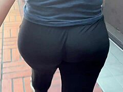 Big ass girl shows off her creamy curves in hidden leggings