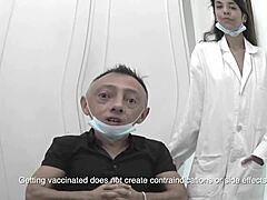 Brunette nurse Mari Milk gives Italian doctor Sburioni a footjob and cums hard
