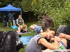 Garden party turns into wild orgy with outdoor sex