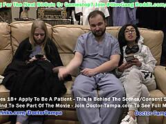El doctor Tampa da guantes a la paciente Jaysmine Rose y a la enfermera Ava Seren en un video POV para girlssgonegyno com