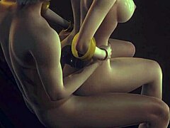 Nieocenzurowany hentai 3D przedstawiający Akali uprawiającą seks na kolanach i siedzącą na ulicy