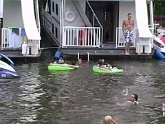 Voyeuristic footage of girls partying and flashing in the wet Lake of the Ozarks