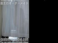 Japanese beauty takes off her leotard and strips naked behind a see-through curtain