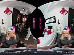 Chubby blonde gets a handjob in virtual reality
