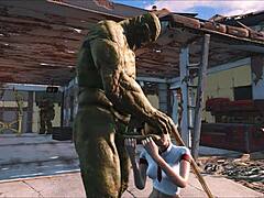 Большой член встречает тугую задницу в сцене монстра Fallout 4s