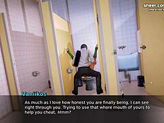 18-year-old college teen with tight little pussy gets creampied in public toilet in part 5 of Waifu Academy video