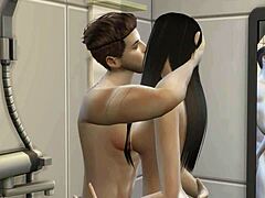 Ocensurerad 3D-hentai-sexscene med simlish dzire i badrummet