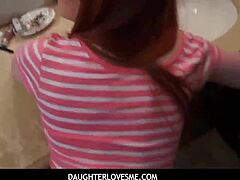 Redhead stepdaughter gets taken by stepdad and takes selfies