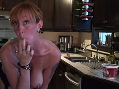 Canadian redhead dances seductively in the kitchen