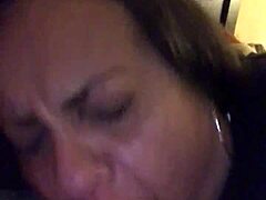 Deepthroat and gagging in a sloppy blowjob