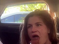 Extreme deepthroat and gagging in public parking lot