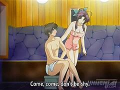 Voluptuous mature woman assists a young lad in the shower - Hentai with English subtitles