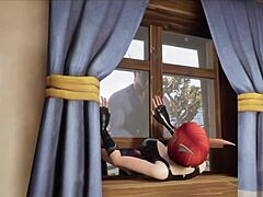 Hård hentai-sex med en fræk tyv, der sidder fast på et vindue