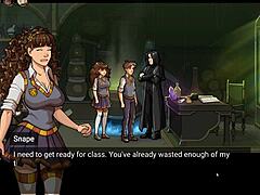 Harry Potter-tema hentai-spel med Hermione som ger muntlig njutning i klassrumsinställningen