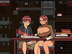 Une fille nerd sexy donne une branlette publique dans un jeu hentai animé