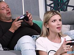 Gina Gerson in intense gaming session